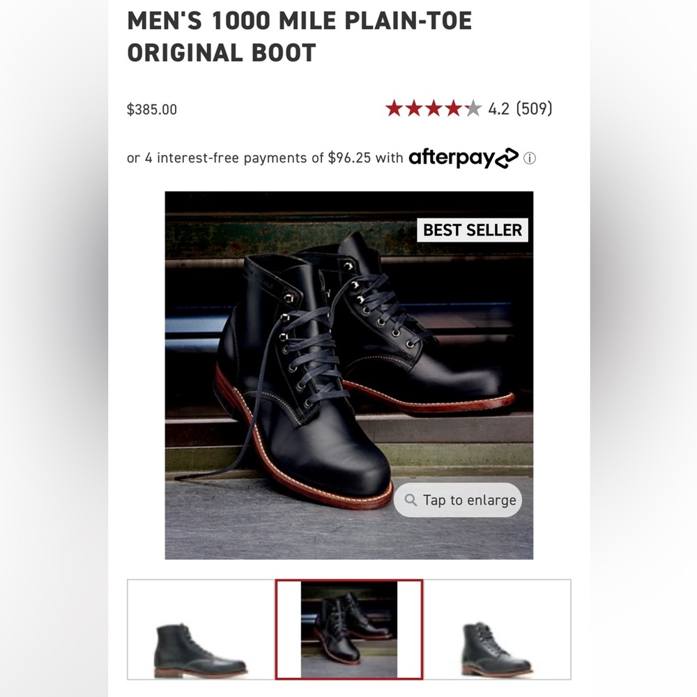Wolverine 1000 miles plan toe original boot Black Size 10.5